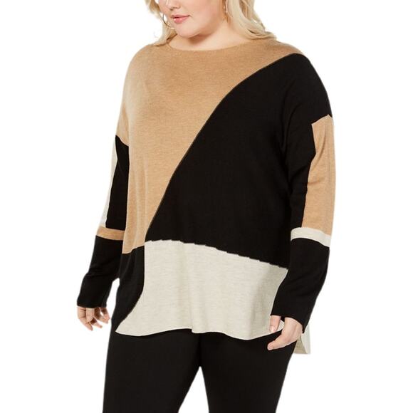 INC Long Sleeve High Low Scoop Neck Sweater 2X Tan - Picture 1 of 4
